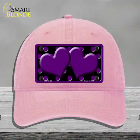 Purple Black Polka Dot Purple Center Hearts Novelty License Plate Hat Unconstructed Cotton / Pink