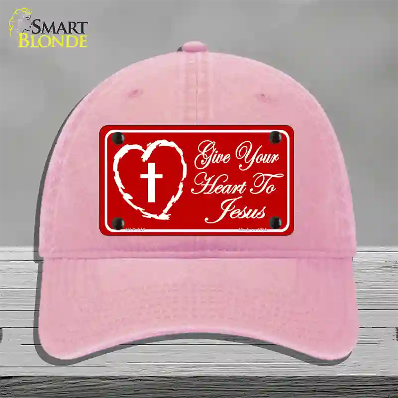 Give Your Heart To Jesus Novelty License Plate Hat Unconstructed Cotton / Pink