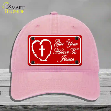 Give Your Heart To Jesus Novelty License Plate Hat Unconstructed Cotton / Pink