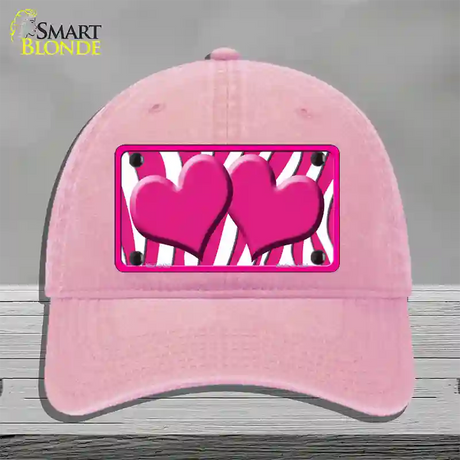 Hot Pink White Zebra Hot Pink Centered Hearts Novelty License Plate Hat Unconstructed Cotton / Pink