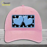 Light Blue Black Polka Dot Light Blue Centered Hearts Novelty License Plate Hat Unconstructed Cotton / Pink