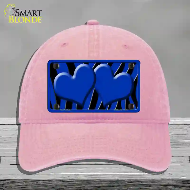 Blue Black Zebra Blue Centered Hearts Novelty License Plate Hat Unconstructed Cotton / Pink