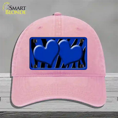 Blue Black Zebra Blue Centered Hearts Novelty License Plate Hat Unconstructed Cotton / Pink