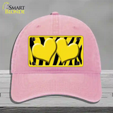 Yellow Black Zebra Yellow Centered Hearts Novelty License Plate Hat Unconstructed Cotton / Pink