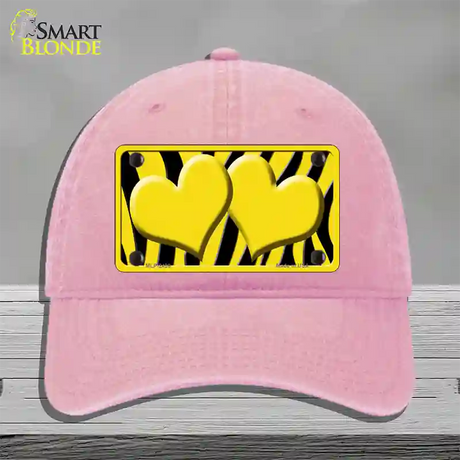 Yellow Black Zebra Yellow Centered Hearts Novelty License Plate Hat Unconstructed Cotton / Pink