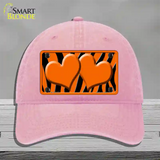 Orange Black Zebra Orange Centered Hearts Novelty License Plate Hat Unconstructed Cotton / Pink