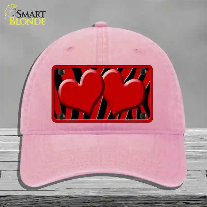 Red Black Zebra Red Centered Hearts Novelty License Plate Hat Unconstructed Cotton / Pink