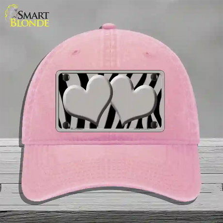 Grey Black Zebra Grey Centered Hearts Novelty License Plate Hat Unconstructed Cotton / Pink