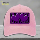 Purple Black Zebra Purple Centered Hearts Novelty License Plate Hat Unconstructed Cotton / Pink