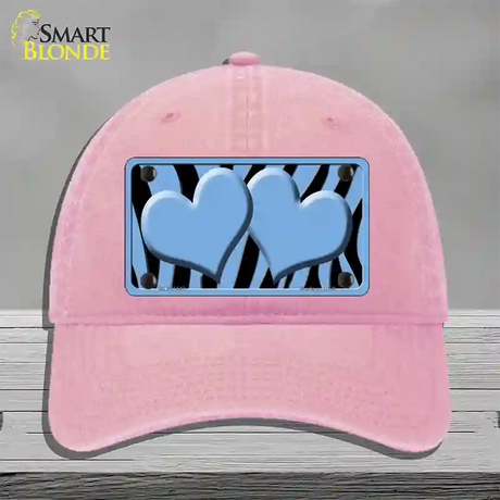 Light Blue Black Zebra Light Blue Centered Hearts Novelty License Plate Hat Unconstructed Cotton / Pink