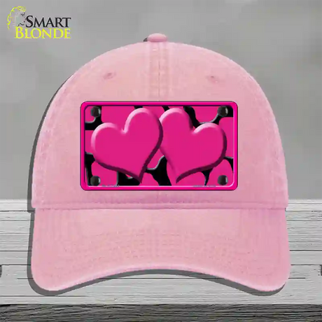 Pink Black Giraffe Pink Centered Hearts Novelty License Plate Hat Unconstructed Cotton / Pink