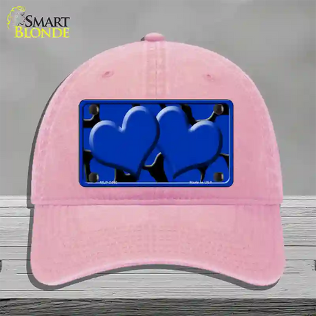 Blue Black Giraffe Blue Centered Hearts Novelty License Plate Hat Unconstructed Cotton / Pink