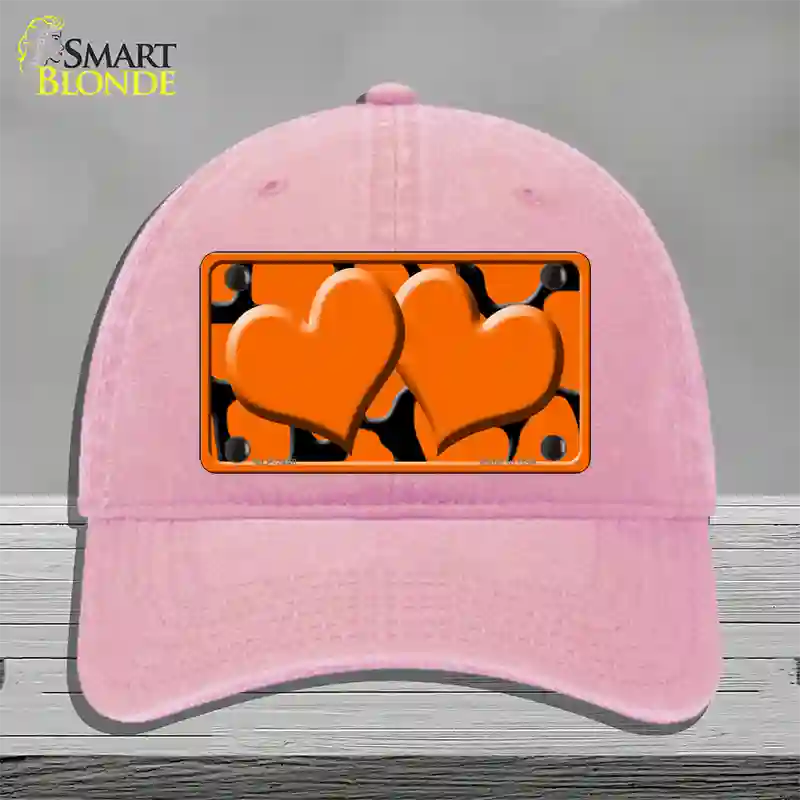 Orange Black Giraffe Orange Centered Hearts Novelty License Plate Hat Unconstructed Cotton / Pink