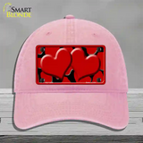 Red Black Giraffe Red Centered Hearts Novelty License Plate Hat Unconstructed Cotton / Pink