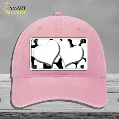 White Black Giraffe White Centered Hearts Novelty License Plate Hat Unconstructed Cotton / Pink