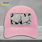 Grey Black Giraffe Grey Centered Hearts Novelty License Plate Hat Unconstructed Cotton / Pink