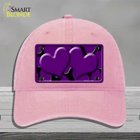 Purple Black Giraffe Purple Centered Hearts Novelty License Plate Hat Unconstructed Cotton / Pink