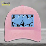 Light Blue Black Giraffe Light Blue Centered Hearts Novelty License Plate Hat Unconstructed Cotton / Pink