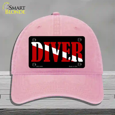 Scuba Diver Novelty License Plate Hat Unconstructed Cotton / Pink