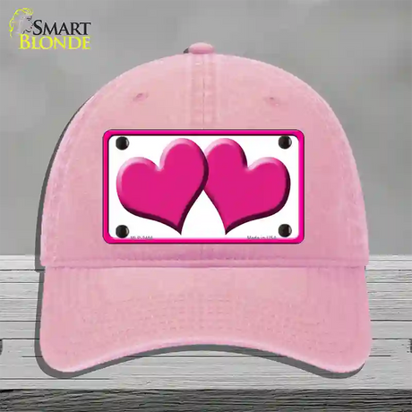 Solid Pink Centered Hearts White Novelty License Plate Hat Unconstructed Cotton / Pink