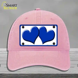 Solid Blue Centered Hearts White Novelty License Plate Hat Unconstructed Cotton / Pink