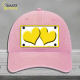 Solid Yellow Centered Hearts White Novelty License Plate Hat Unconstructed Cotton / Pink