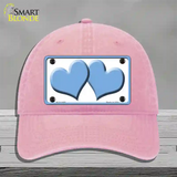 Solid Light Blue Centered Hearts White Novelty License Plate Hat Unconstructed Cotton / Pink