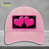 Solid Pink Centered Hearts Black Novelty License Plate Hat Unconstructed Cotton / Pink