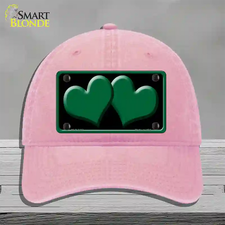 Solid Green Centered Hearts Black Novelty License Plate Hat Unconstructed Cotton / Pink