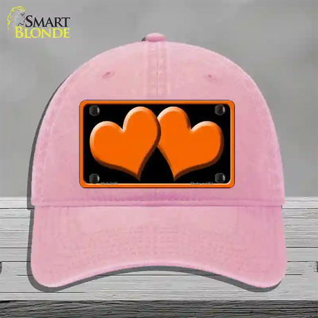 Solid Orange Centered Hearts Black Novelty License Plate Hat Unconstructed Cotton / Pink