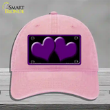 Solid Purple Centered Hearts Black Novelty License Plate Hat Unconstructed Cotton / Pink