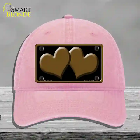 Solid Brown Centered Hearts Black Novelty License Plate Hat Unconstructed Cotton / Pink