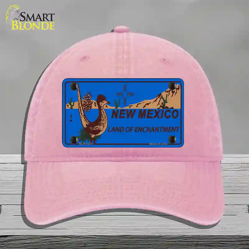 Roadrunner Blue New Mexico Novelty License Plate Hat Unconstructed Cotton / Pink