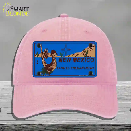 Roadrunner Blue New Mexico Novelty License Plate Hat Unconstructed Cotton / Pink