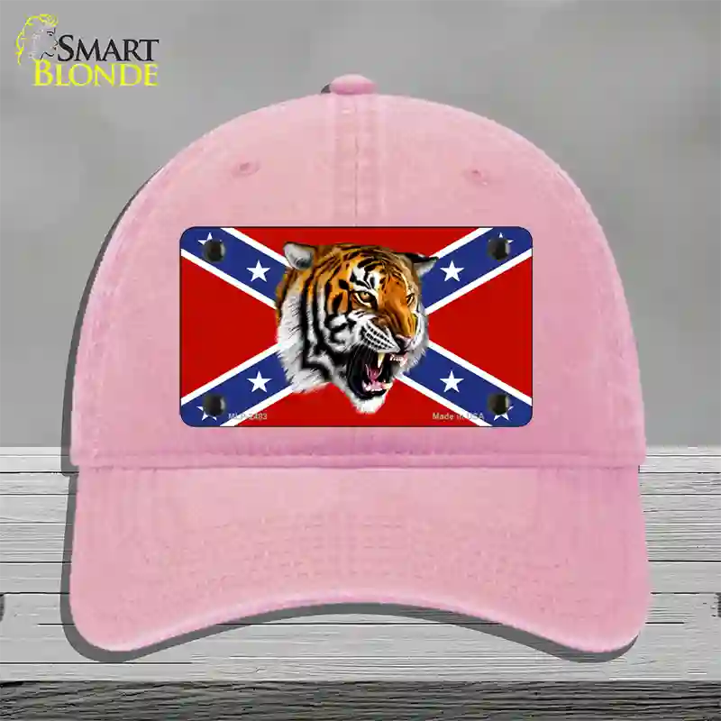 Confederate Flag Tiger Novelty License Plate Hat Unconstructed Cotton / Pink