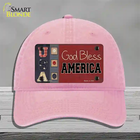 God Bless America Quilt Novelty License Plate Hat Unconstructed Cotton / Pink