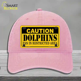 Caution Dolphins Novelty License Plate Hat Unconstructed Cotton / Pink