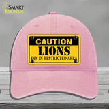 Caution Lions Novelty License Plate Hat Unconstructed Cotton / Pink