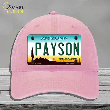 Payson Arizona Novelty License Plate Hat Unconstructed Cotton / Pink