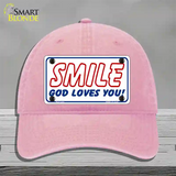 Smile God Loves You Novelty License Plate Hat Unconstructed Cotton / Pink