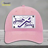 Jesus Saves Novelty License Plate Hat Unconstructed Cotton / Pink