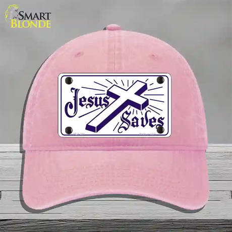 Jesus Saves Novelty License Plate Hat Unconstructed Cotton / Pink