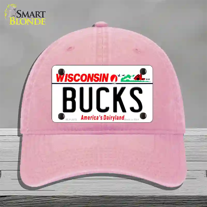 Bucks Wisconsin State Novelty License Plate Hat Unconstructed Cotton / Pink