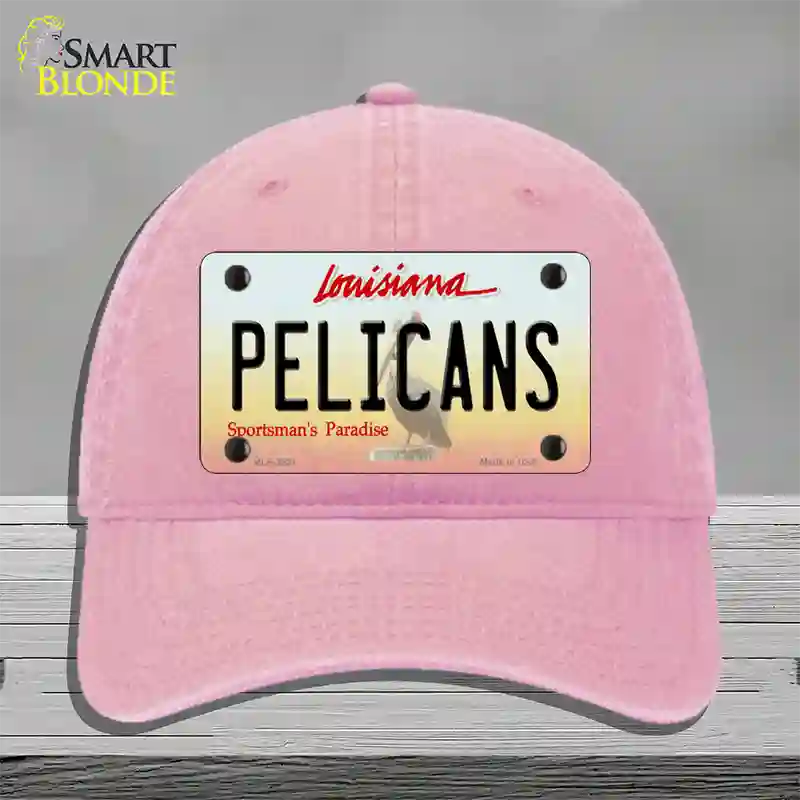 Pelicans Louisiana State Novelty License Plate Hat Unconstructed Cotton / Pink