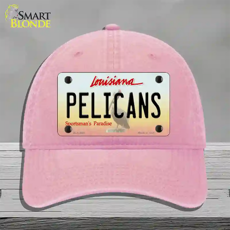 Pelicans Louisiana State Novelty License Plate Hat Unconstructed Cotton / Pink