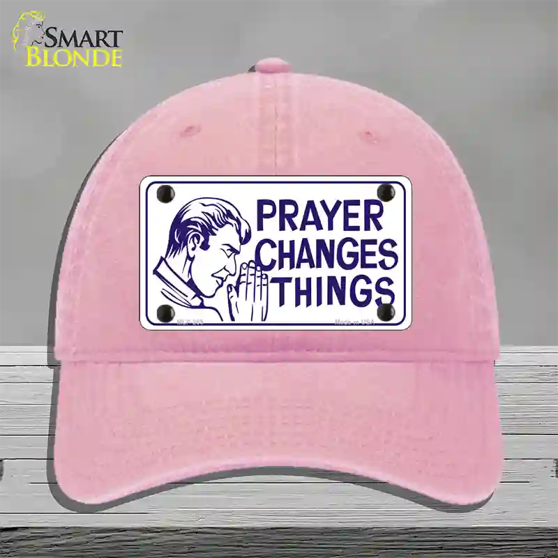 Prayer Changes Things Novelty License Plate Hat Unconstructed Cotton / Pink