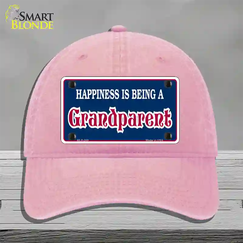 Happiness Being Grandparent Novelty License Plate Hat Unconstructed Cotton / Pink