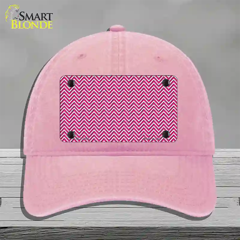 Pink White Chevron Novelty License Plate Hat Unconstructed Cotton / Pink