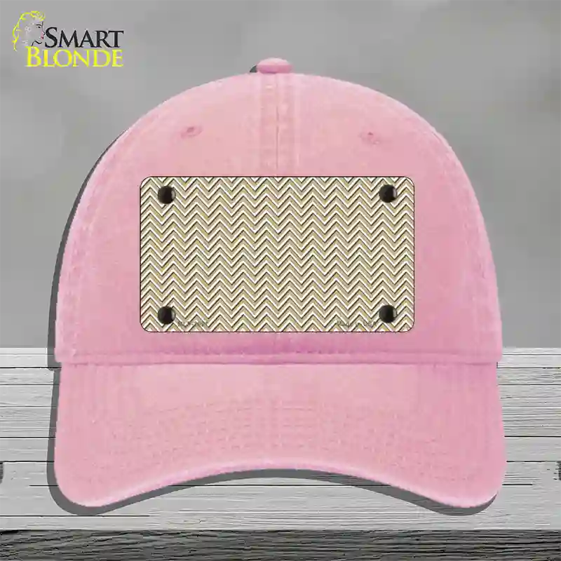 Gold White Chevron Novelty License Plate Hat Unconstructed Cotton / Pink