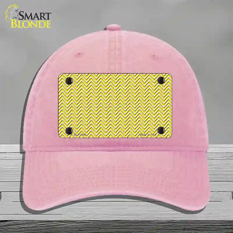 Yellow White Chevron Novelty License Plate Hat Unconstructed Cotton / Pink